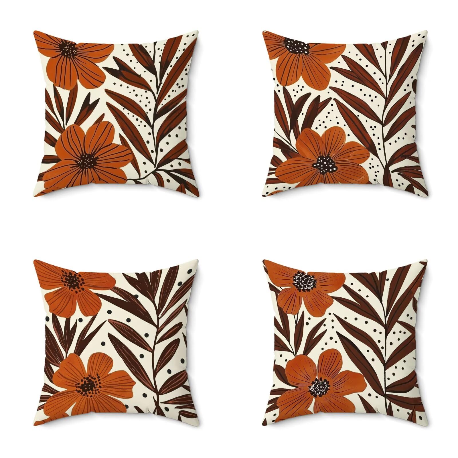 Federe Cuscini Divano 75X75CM Set di 4 Bianco Cuscini Divano FlowerMotivo Stampa Fronte-retro Design, Impermeabile Morbido Retro Federe Copricuscin per Soggiorno Camera Balcone Esterno Decor R-5QL