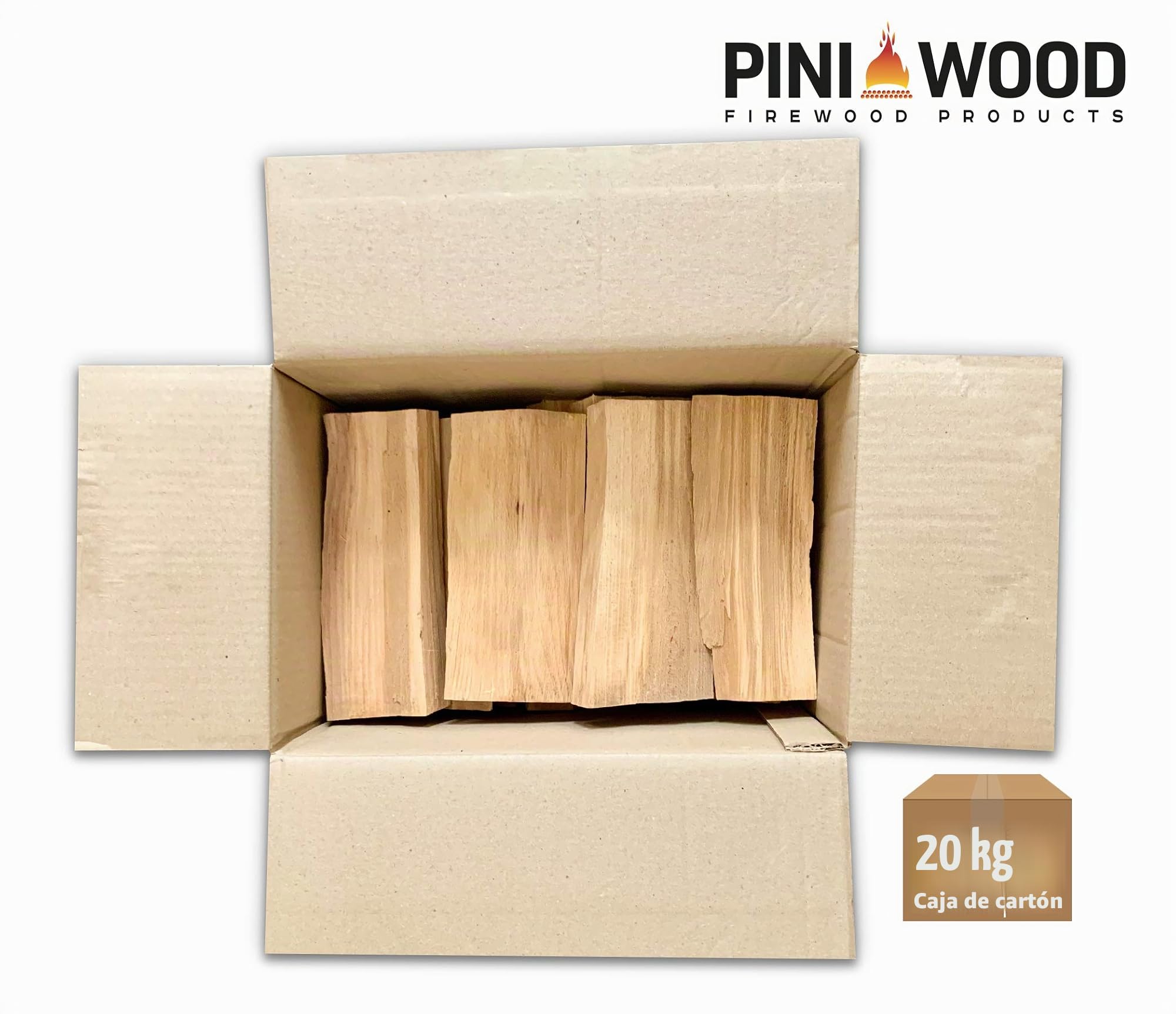 PINI Barbacoa de madera sin corteza de haya, 20 kg, aprox. 25 cm, para horno de pizza, barbacoa, ahumador, chimenea, brasero