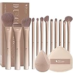 DUcare 14pcs Christmas Makeup Set,12Pcs Coffee Series Makeup Brush set with 2pcs Makeup Sponges Foundation Blending Face Powder Blush Eye Shadows Brushes