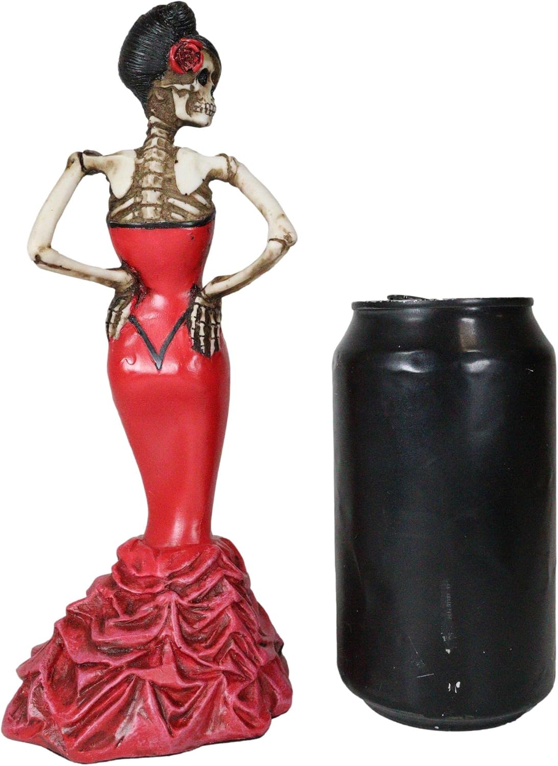 Ebros Day of The Dead Rose Diva Lady in Red Ballroom Gown Skeleton Statue 8.5" Tall Selfie Posing Sugar Skull DOD Dancer Figurine Viva De Calacas Danza De DAMA Gothic Macabre Collectible Sculpture