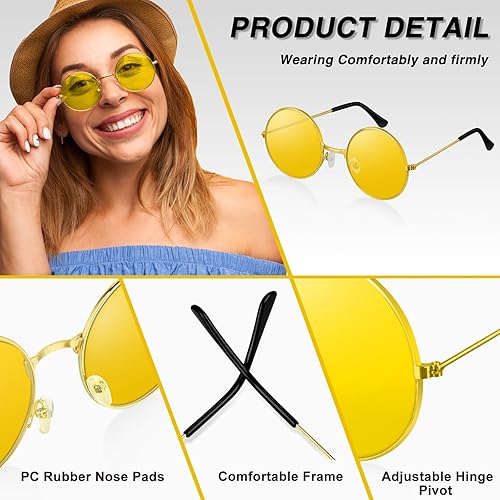 Miniatura 4 de 4810122028 pares de gafas de sol hippie redondas hippie, decoraciones de fiesta de los años 70, gafas multicolor para mujer