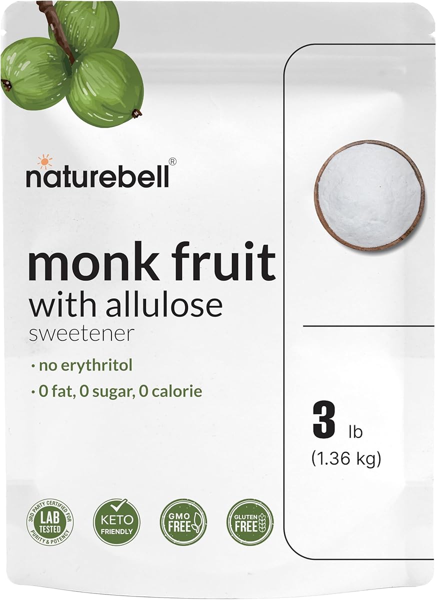Monk Fruit &amp; Allulose Sweetener with No Erythritol, 3 Pounds | 0 Aftertaste, 0 Calories, 0 Net Carbs – 1:1 Sugar Substitute – Perfect Sweet Balance for Baking, Cooking, Beverages – Keto, Vegan