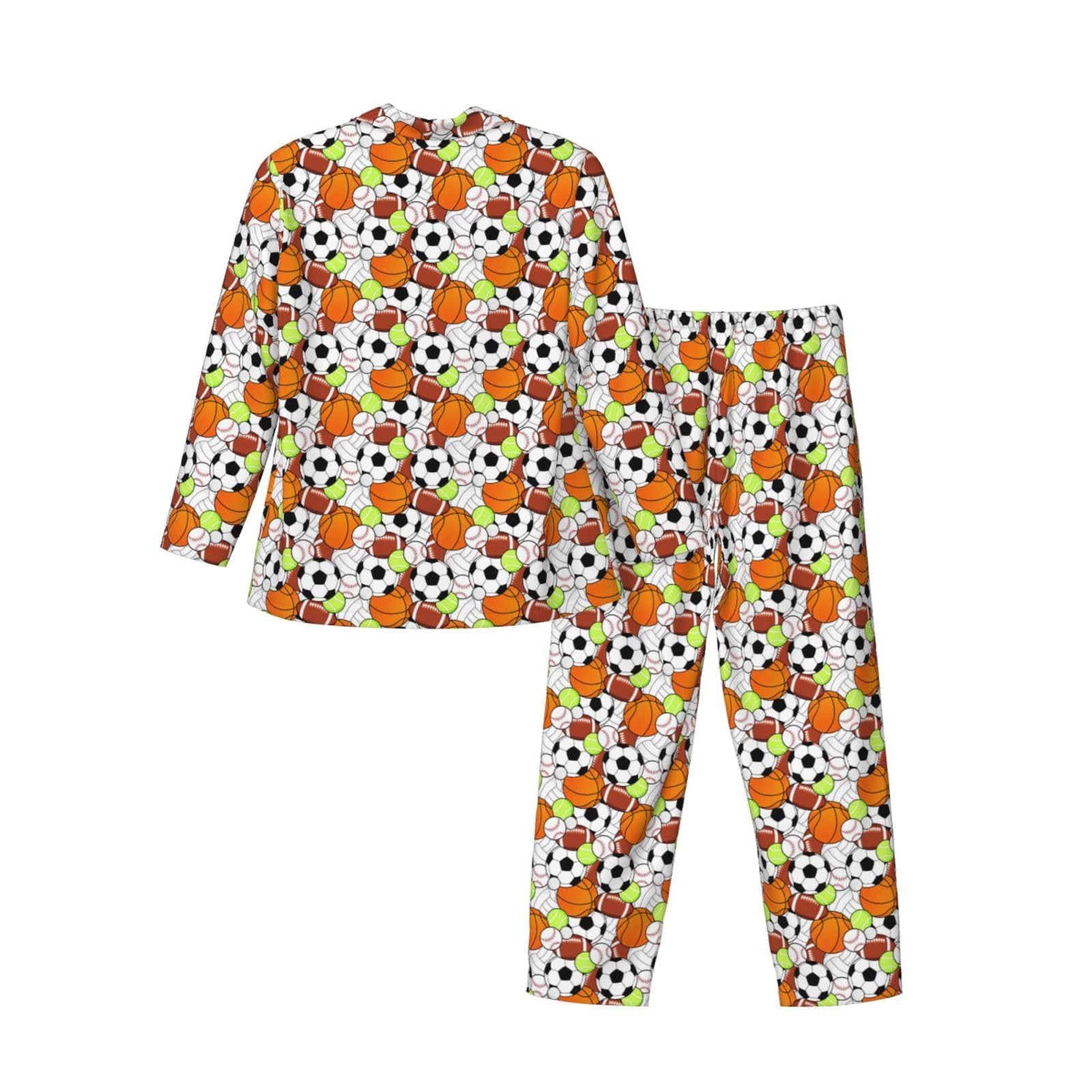Conjunto de pijama de manga larga para hombre con estampado de pelota deportiva, ropa de dormir de dos piezas