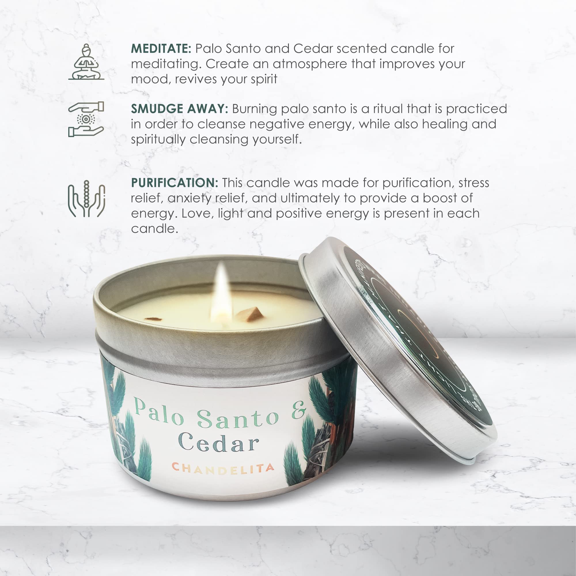 Chandelita Bougie Parfumée Palo Santo – Purification Énergétique, Relaxation & Méditation Avec Cire De Soja Naturelle 33h De Combustion