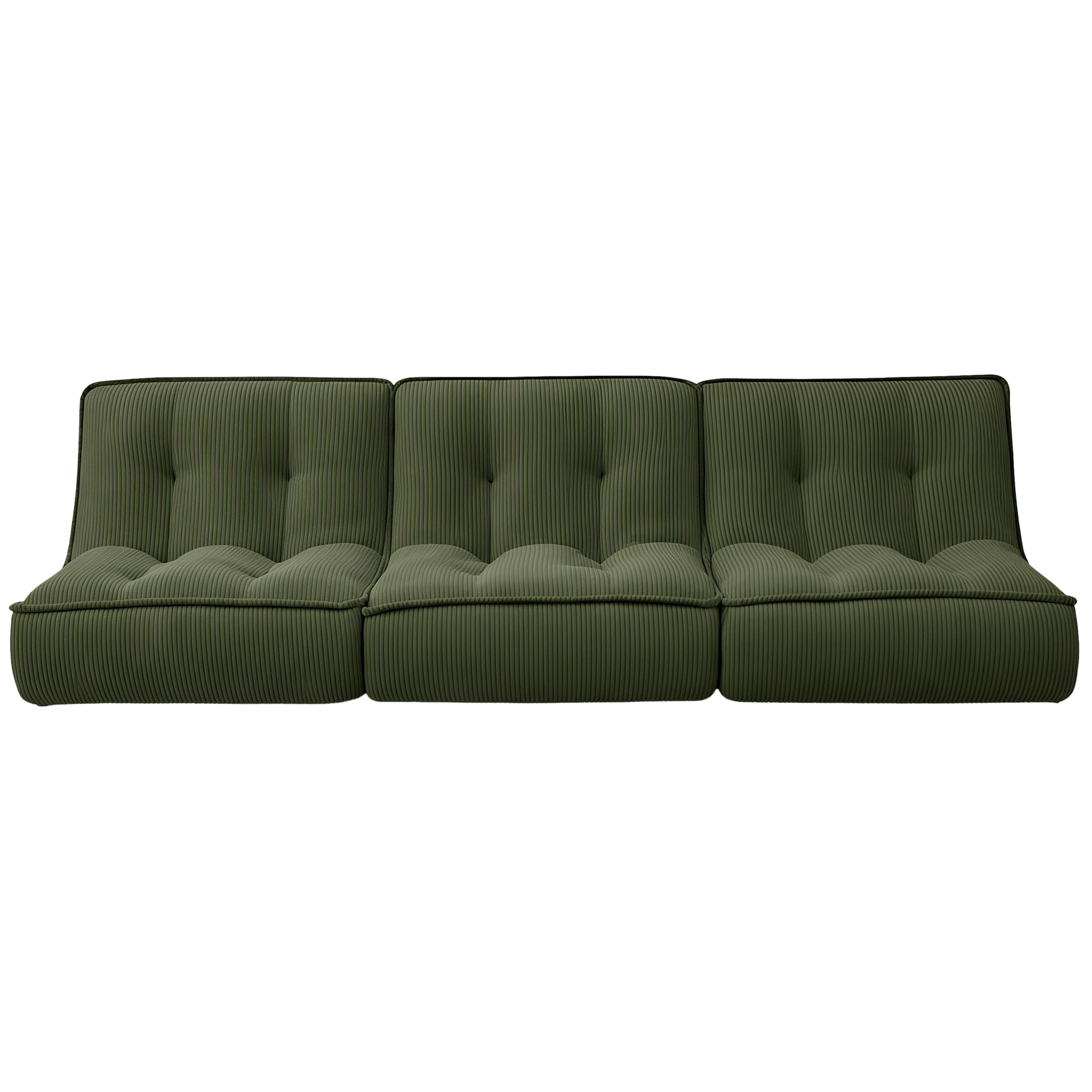 Lot de 3 fauteuils modulable en velours côtelé 240 x 90 x 70 cm vert - Lizy
