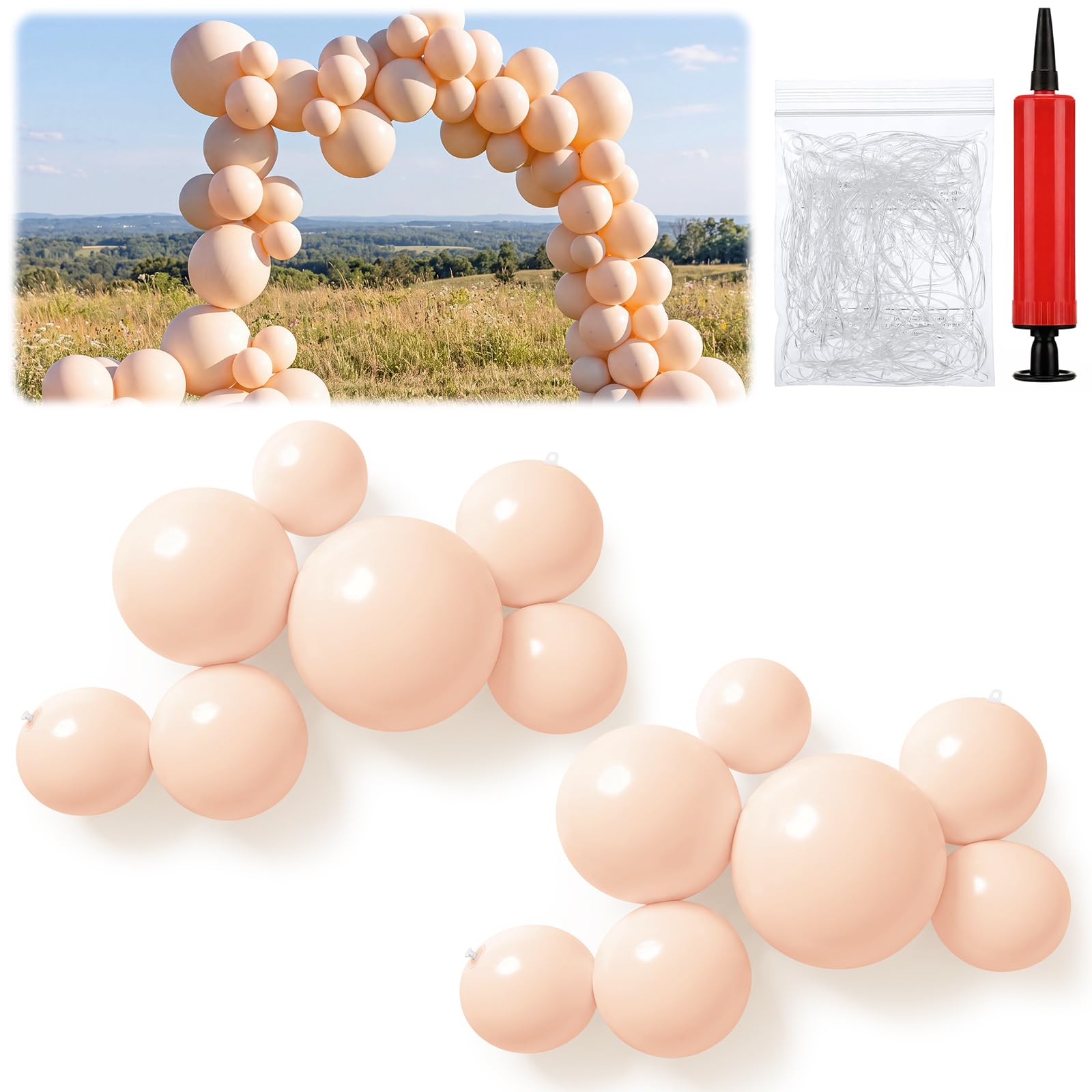 Lot de 2 guirlandes de ballons gonflables réutilisables Beige