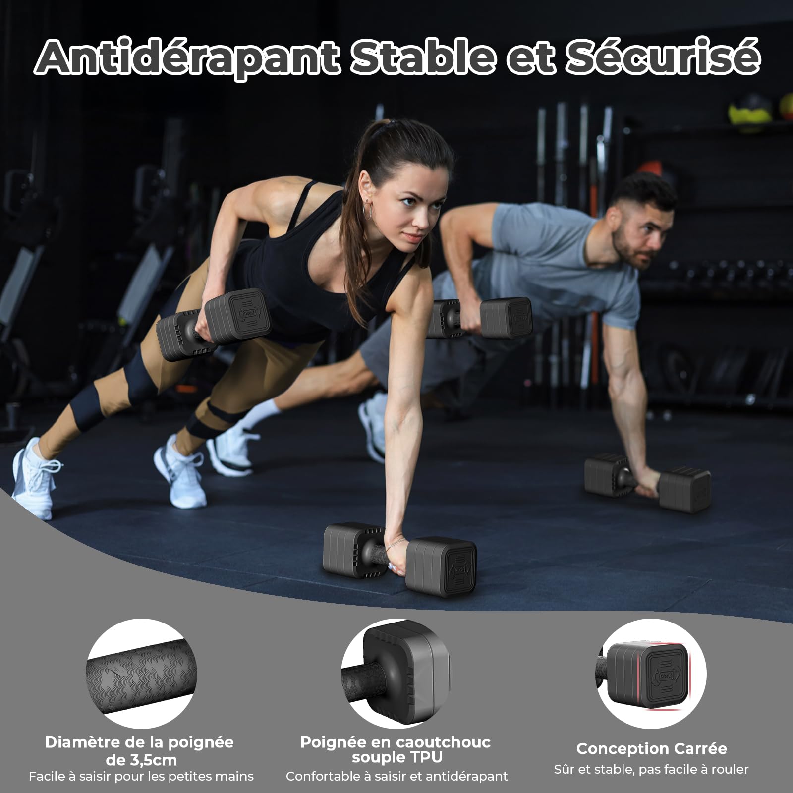 Dripex Lot de 2 Haltères Musculation Réglables 2,5 kg 5 kg 7,5kg 10kg Poids Musculation avec Poignée pour Femme Homme Gym à Domicile Entraînement