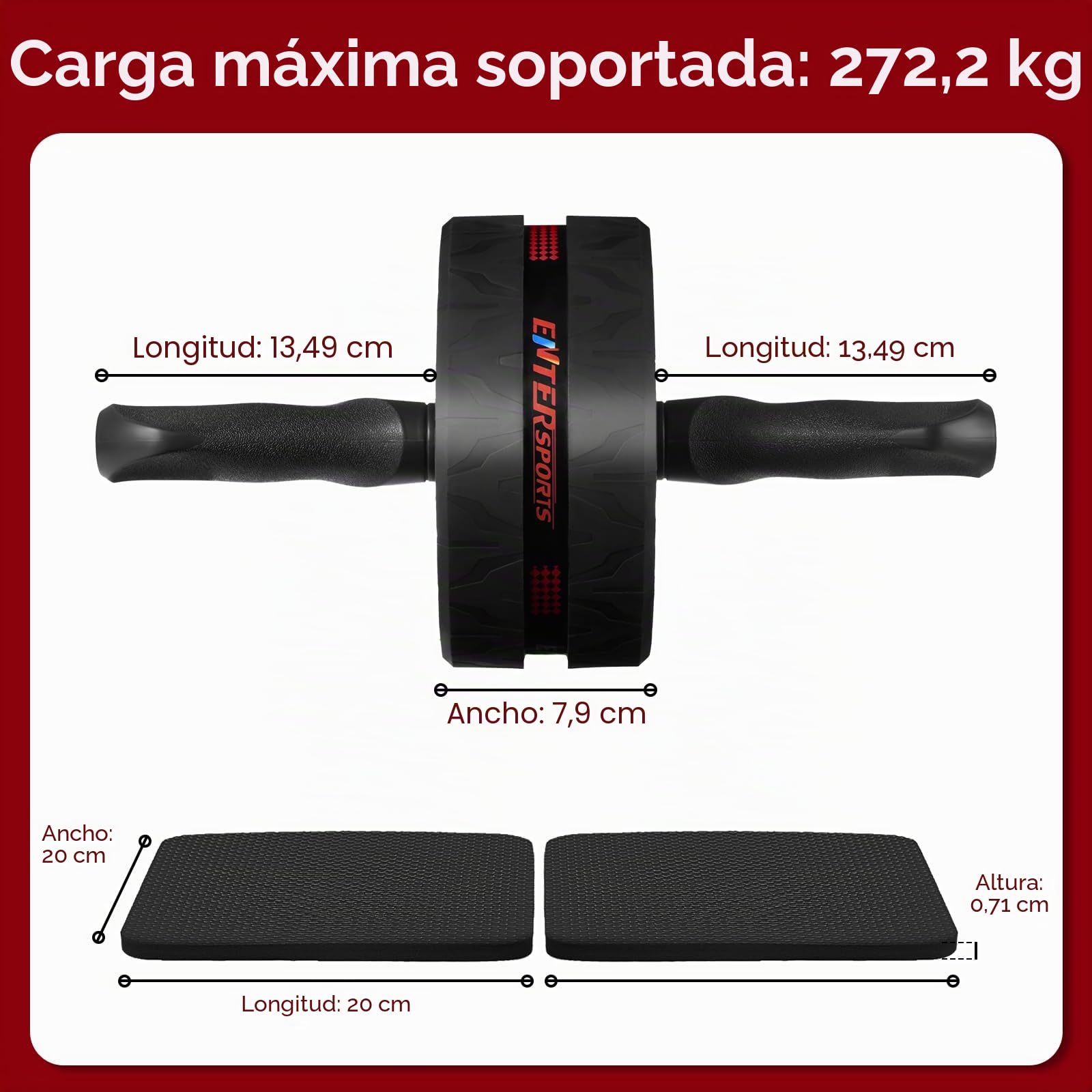 EnterSports Rodillo abdominal 6 en 1 con cinta de fitness, flexiones, esterilla para rodillas, equipo de fitness para entrenar los músculos abdominales, ideal para hombres y mujeres en casa