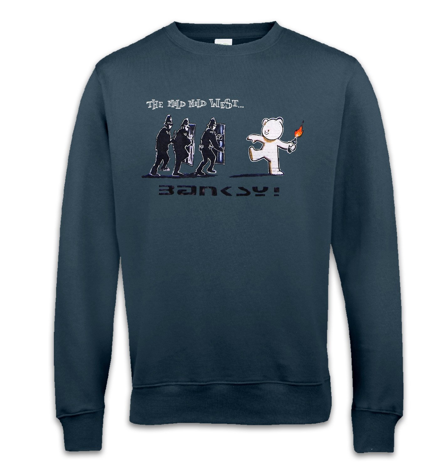Banksy By Big Mouth Blue Banksy Mild Mild West Sweatshirt - Airforce X Large (48" Chest)