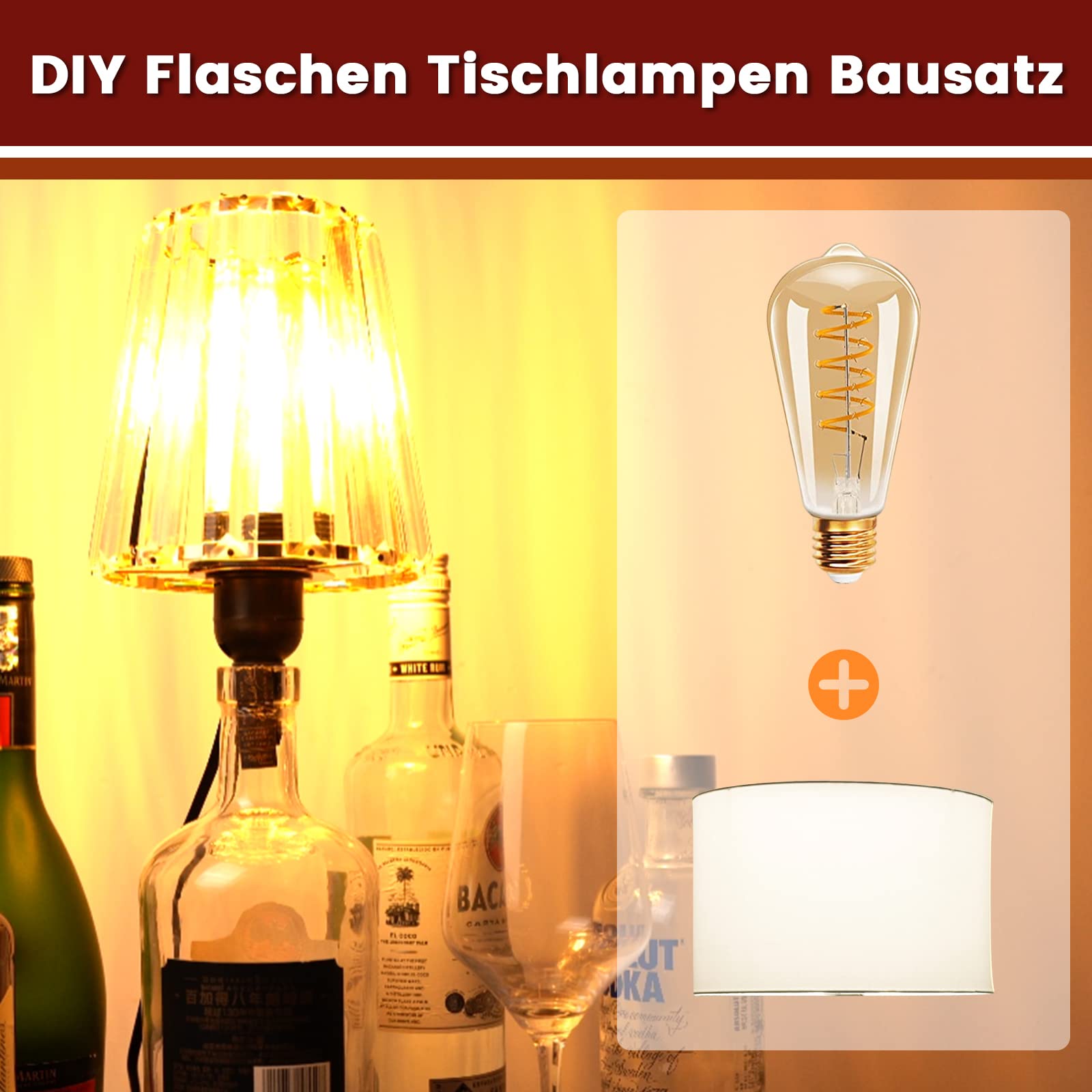 DIY Flaschenlampe Mit E27-Fassung – In Gold, Mit Schalter & Stecker, Für Weinflaschen