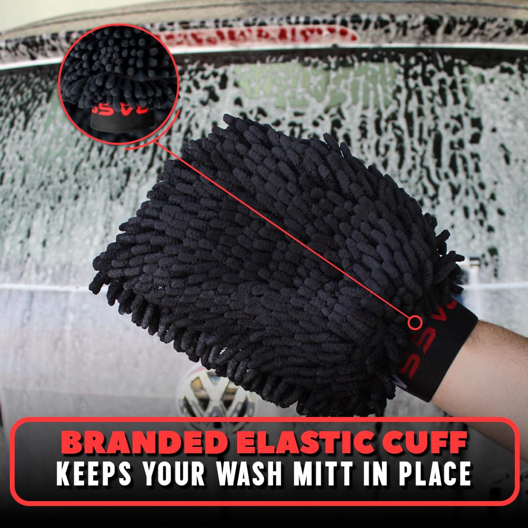Bass Motor | Guanto per lavaggio auto in microfibra, pulizia delicata e sicura senza graffi, guanto in microfibra per pulizia auto e moto, riutilizzabile - Wash Mitt, 25.00 x 10.00 cms