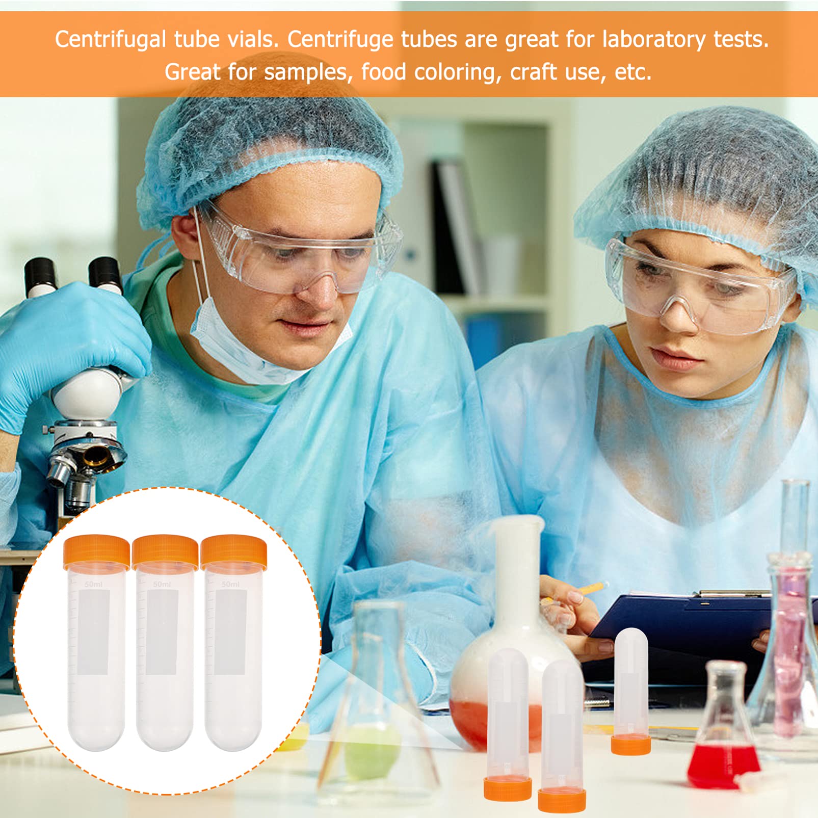 Provetta da laboratorio, tappi tubi di prova trasp 50 pezzi 50ml provette coniche for centrifuga provette in plastica tappi a vite fiala graduata trasparente contenitore for campioni di bottiglie for