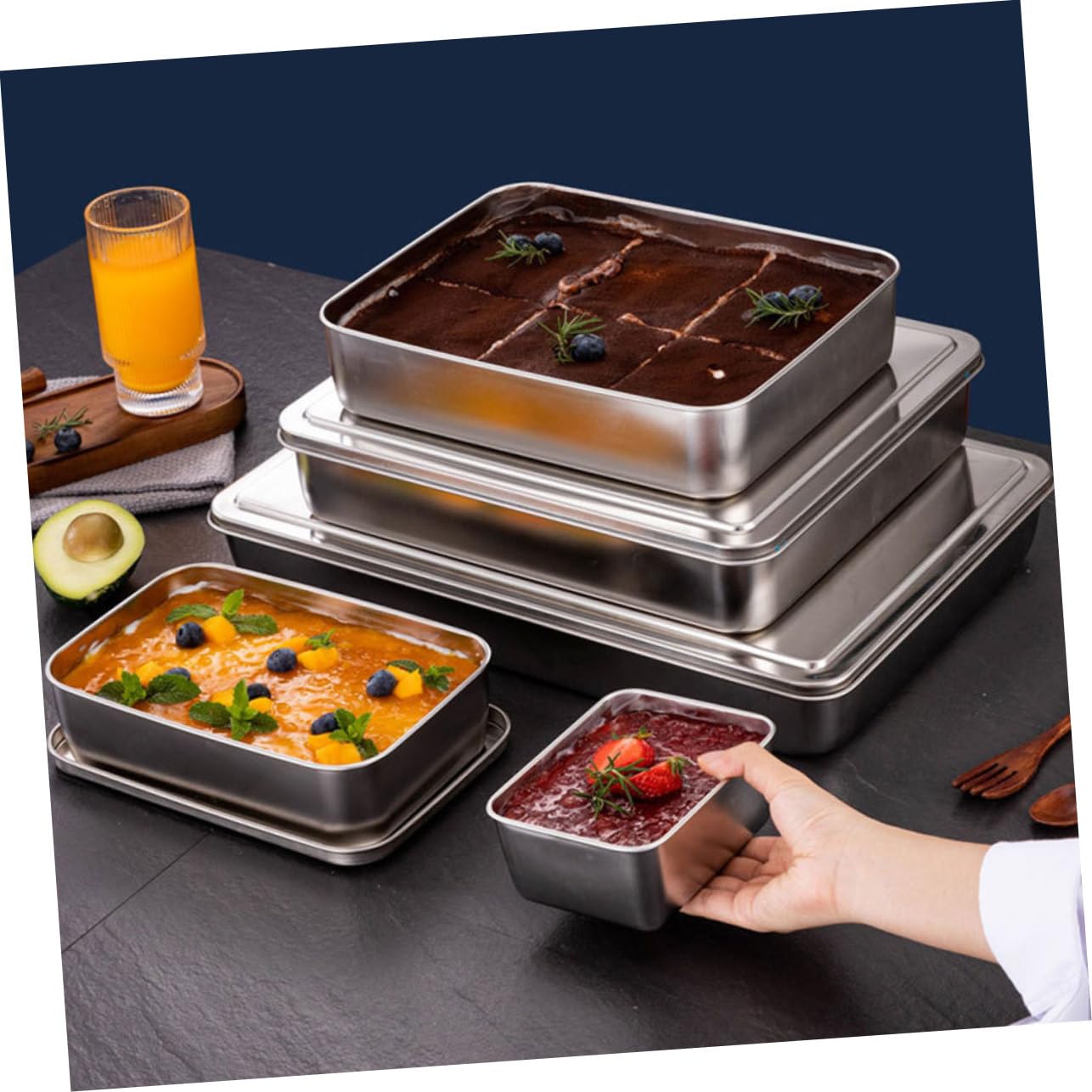 PRETYZOOM Teglia Grande Capacità per Tiramisù con Coperchio in Acciaio Inox per Conservare Dolci Freschi e Spuntini da Forno
