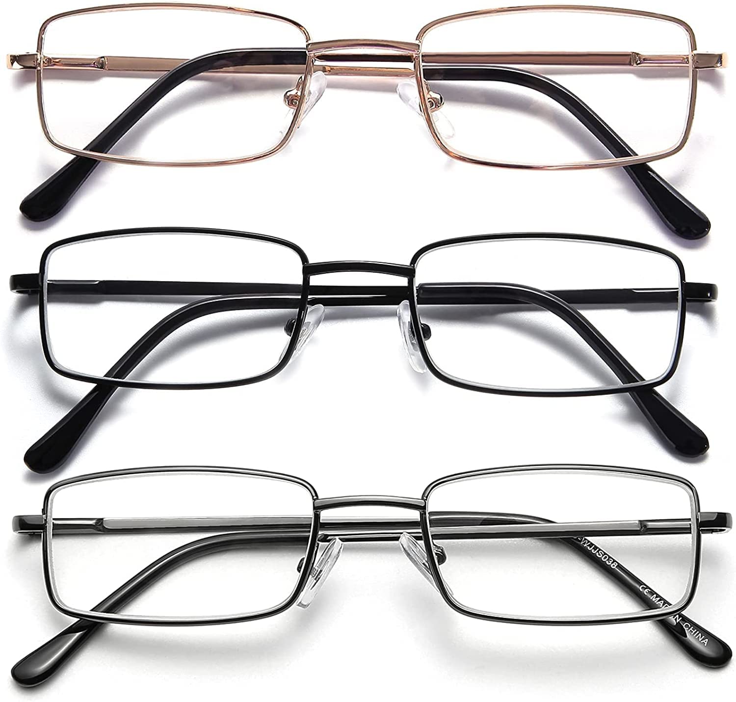 OKH 3 Pacco Occhiali di Lettura con Cerniera a Molla di Metallo Rettangolo Anti Luce Blue, Per Uomini Uomo Lettore di Occhiali Leggera,Visione Chiara