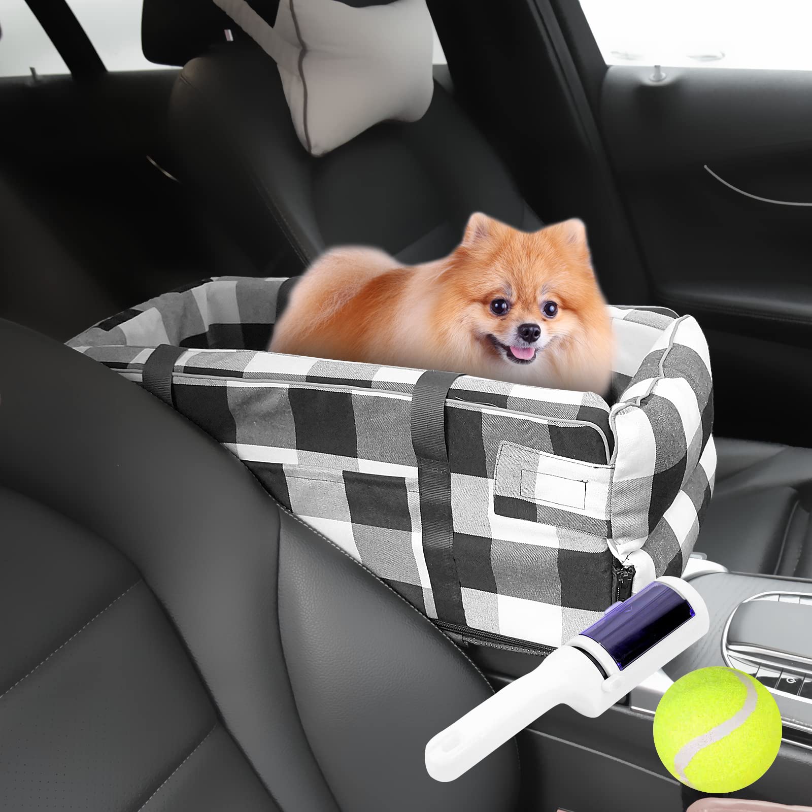 PETILALA Dog Car Seat for Small Dogs, Booster Seat On Car Armrest Console for Puppy Cat Pet Up to 15 Lbs with Safety Tether&Detachable Washable Cover,Doggie Carrier Bed for Outdoor Travel