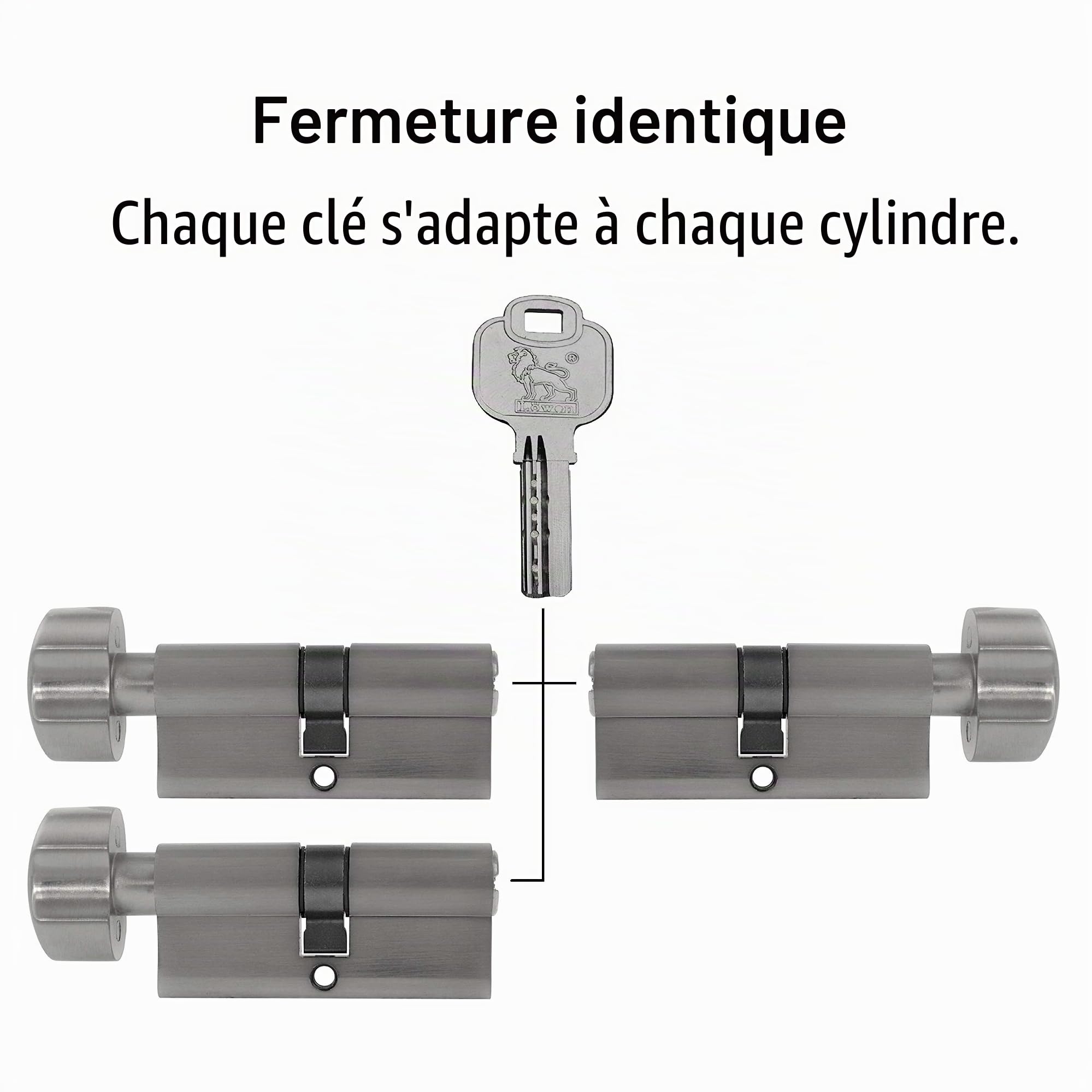 3 x Serrures à cylindre avec bouton KS 80 mm à fermeture simultanée et 15 clés (40 x 40)