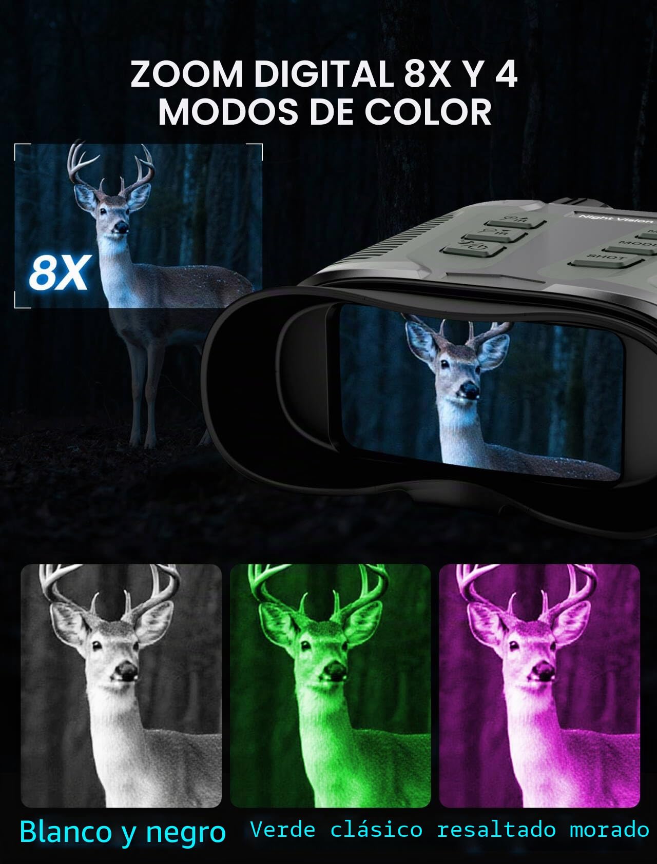 Binoculares de Visión Nocturna 4K, Alcance de 1000 m, Zoom Digital 8×, Pantalla de 3,2″, Batería 4000 mAh & Tarjeta de 32 GB Camping, Caza, Seguridad & Observación de Vida Salvaje