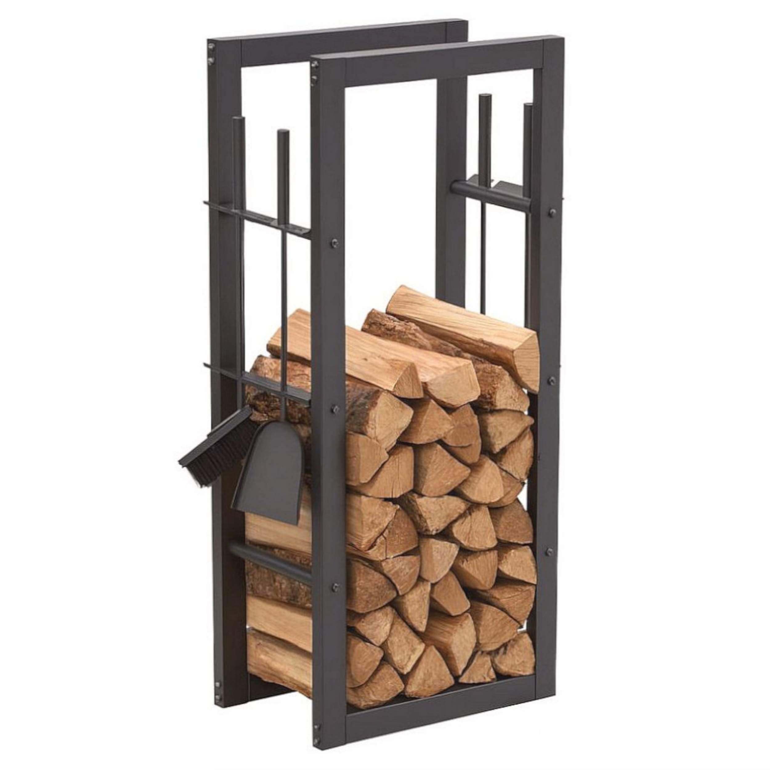 DanDiBo Kaminholzregal Innen Metall mit Besteck 96601 Brennholzregal Holzaufbewahrung Kaminholzständer Feuerholzregal