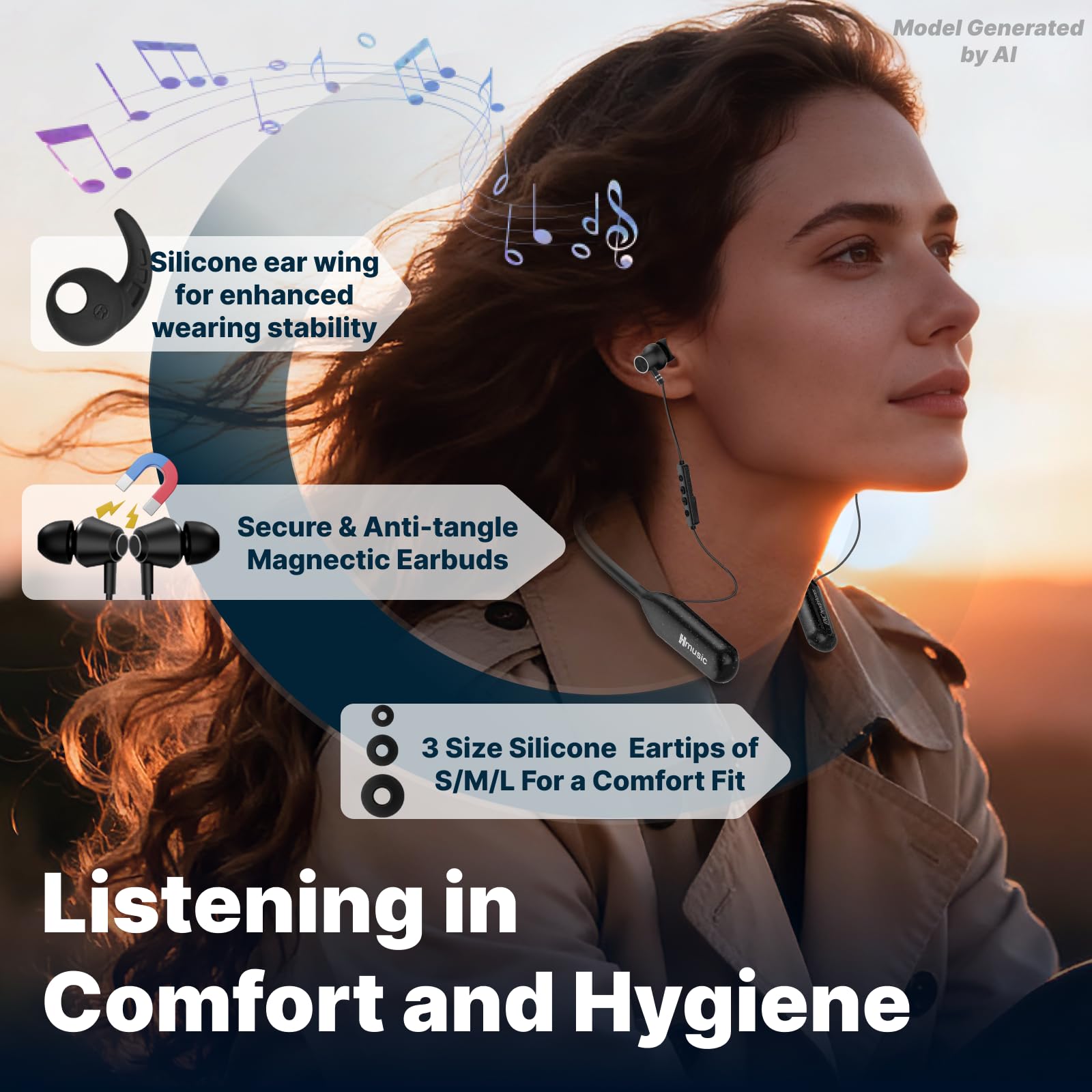 Hmusic H25 Słuchawki Bluetooth Na Szyję, 200H Czas Pracy | Łącz. z Wieloma Urządzeniami, IPX5 Wodoodporne, Izol. Hałasu, Star Sky Dekor Słuchawki Bezprzew. do Muzyki/Sportu/Podróży