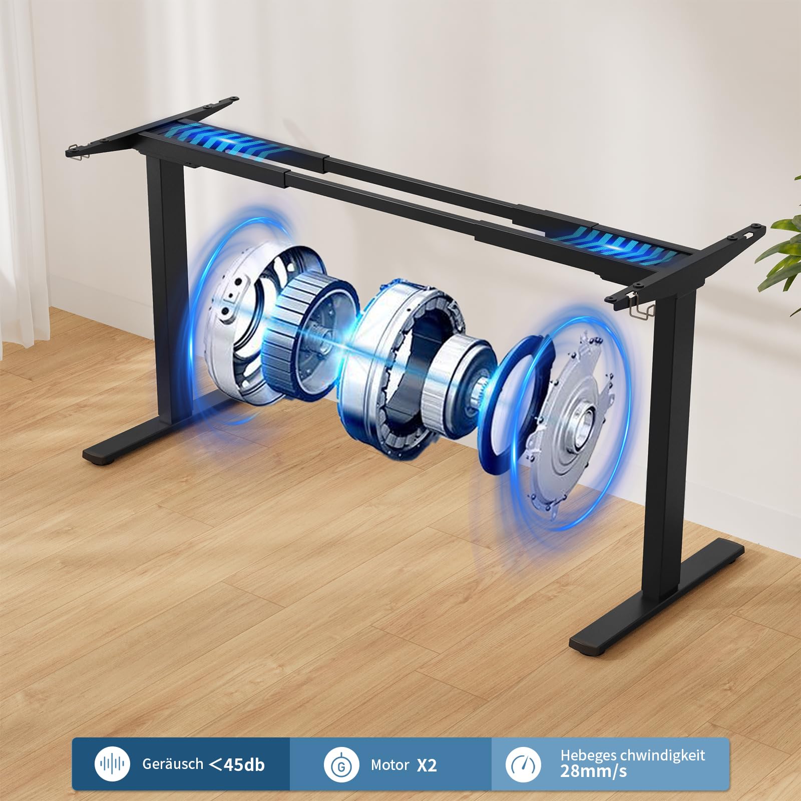 Flamaker Höhenverstellbarer Schreibtisch mit 2 Motoren und 100KG,Elektrischer Höhenverstellbarer Schreibtisch Gestell,Tischbeine Höhenverstellbar mit Kabelbox, Räder Standing Desk（Schwarz）