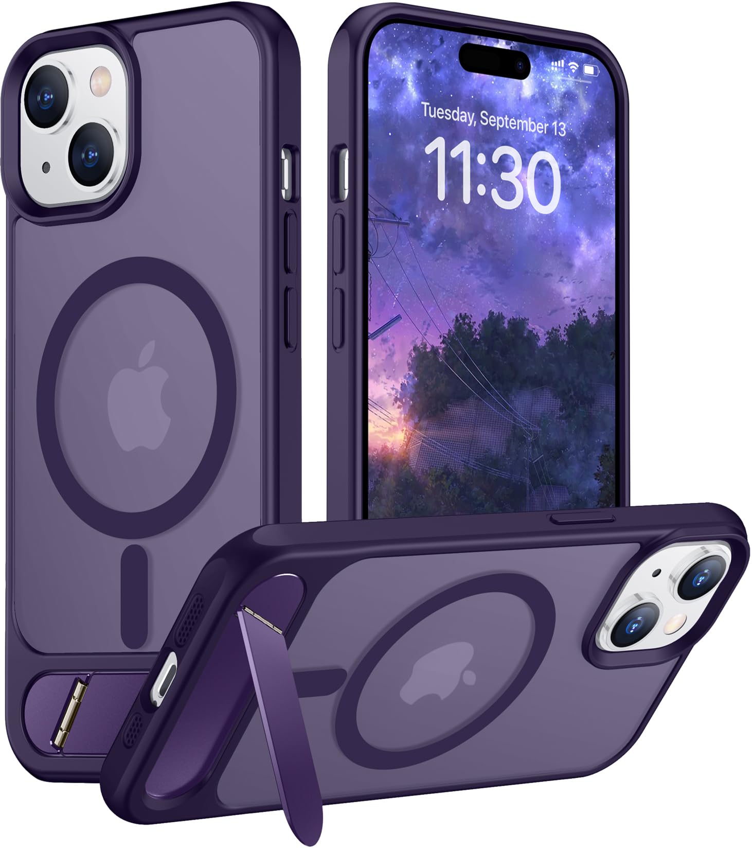 Temdan Magnetic Compatible with iPhone 15 Case, [Built-in Invisible Kickstand][Compatible with MagSafe] [Military Grade Shockproof] Slim Translucent Matte Phone Case for iPhone 15 6.1"