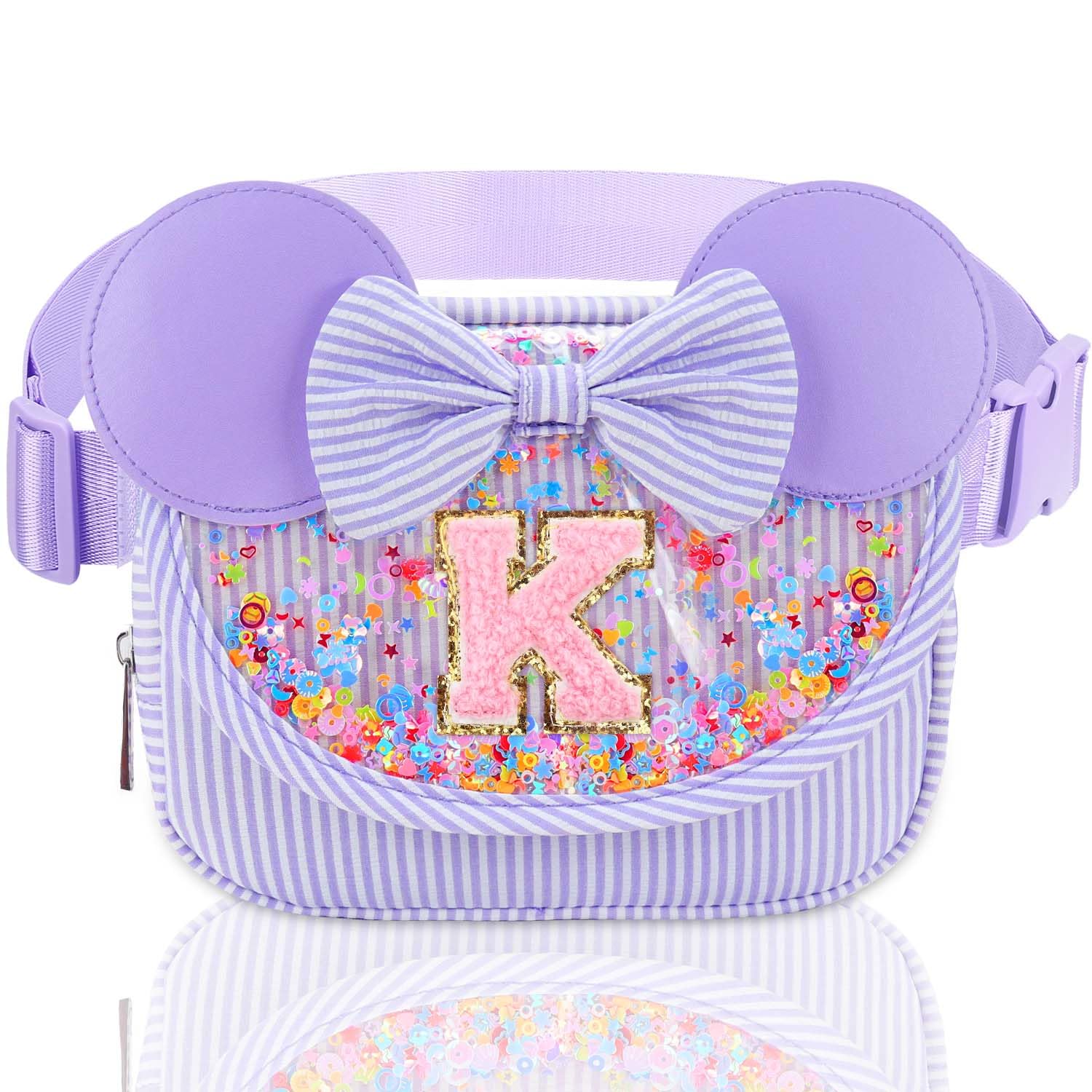 Initial Fanny Pack for Girls - Belt Bag for Teens Kid Teen Girl Kid Birthday Gift Stripe Purple K