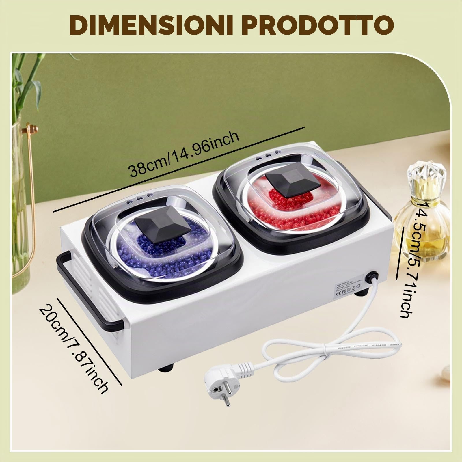 Scaldacera Professionale Doppia Pentola con Regolazione Temperatura Elettrica per Depilazione Adatta a Trattamenti Viso Corpo Mani Piedi