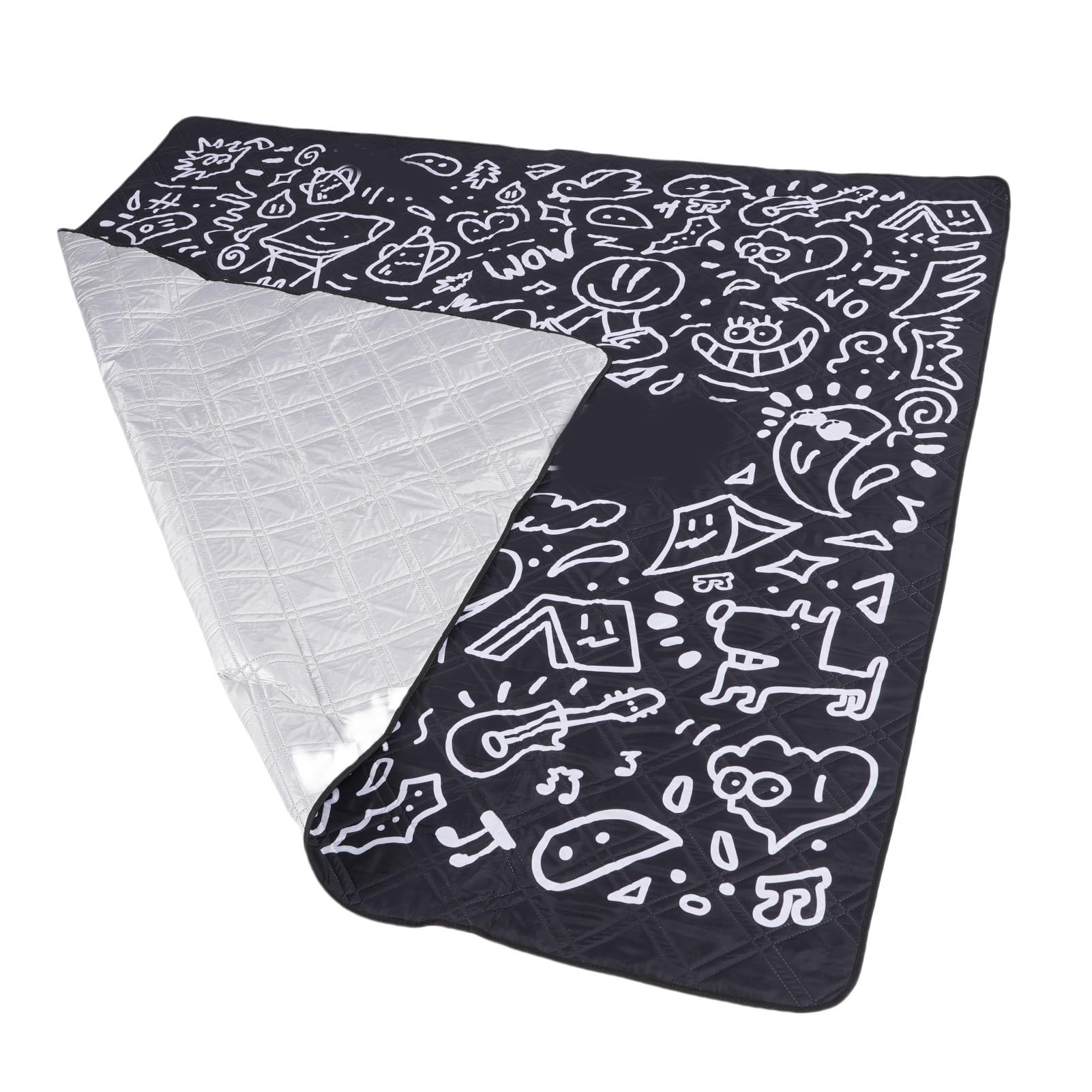 Koc Piknikowy, Gruba Wodoodporna Mata Zewnętrzna o Grubości 6,6 Stopy z Dnem z Folii Aluminiowej i Paskiem do Przechowywania, Można prać w Pralce na Kemping Travel Beach (BLACK)
