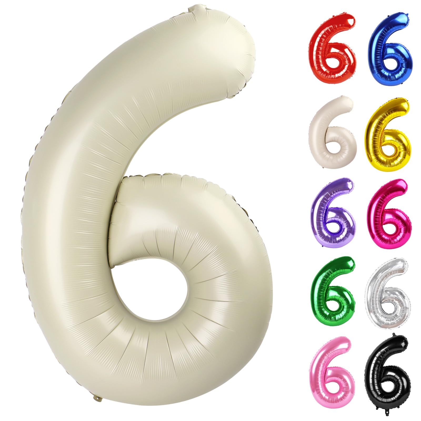 Cream Number 6 Balloon 40 Inch, 6 Balloon Number, 6th Birthday Decorations, Cream Party Supplies for Boys Girls