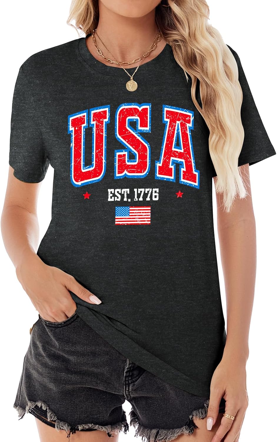 USA Shirt American Flag Shirt Women 4th of July T Shirt Patriotic Tee Casual Short Sleeve Tops