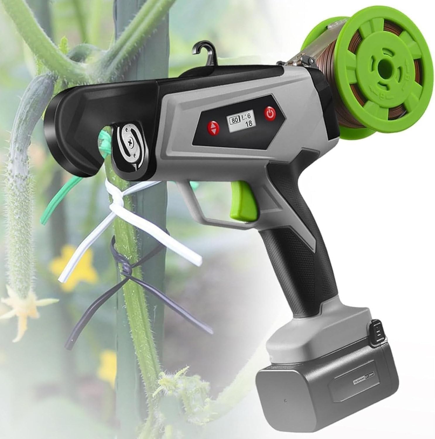 Máquina eléctrica para atar plantas, 3-8 engranajes ajustables, paquete máximo de 25 mm, batería de 2 x 2 Ah, para viñedo, uvas, frambuesas, tomates