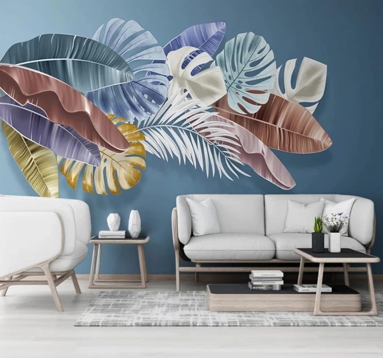 XLMING Simple Fresh Hand Drawn Colourful Leaves 3D Wallpaper Luxury Silk Study Dining Feature Sofa Grey Bedroom Living Room Tv Decorative Wall-350cm×256cm