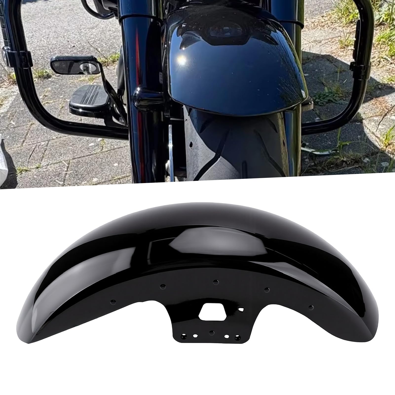 Luocute Przedni Błotnik Motocykla do Touring Electra Glide 2014-2023 | Czarny błyszczący żelazny błotnik przedni z retro krótkim osłonowym designem