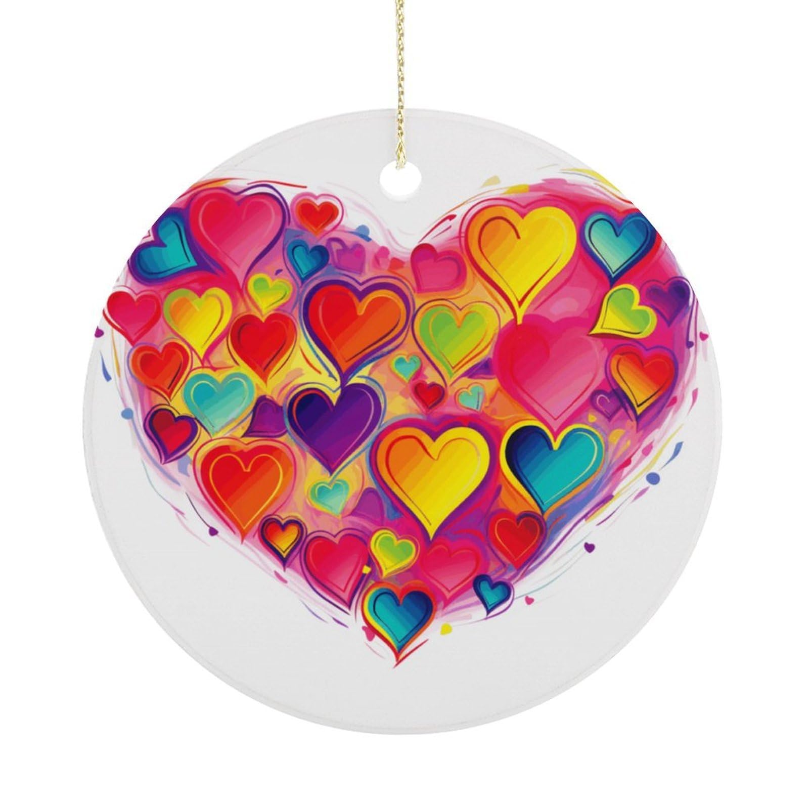 Colourful Heart1 Christmas Ornament,Round Ceramic Ornaments Personalized Christmas Tree Ornament for Holiday Porcelain Keepsake Gifts Ideas Home Decor