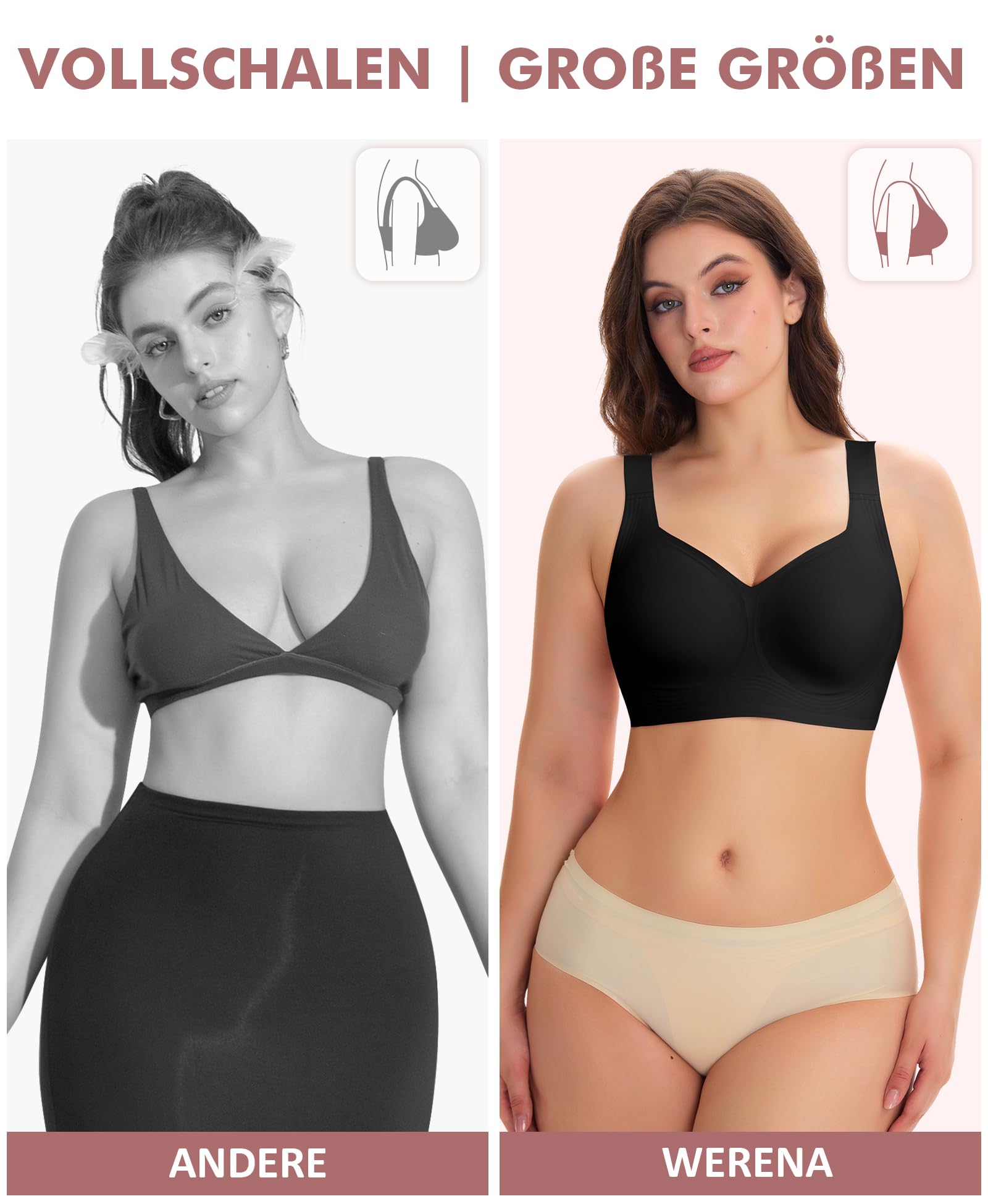 Werena Minimizer BH Damen Ohne Bügel für Große Brüste Seamless Jelly Push Up Bra mit Starkem Halt Vollschalen Bügelloser Entlastungs BHS Komfort Soft T-Shirt Breite Träger Bralette
