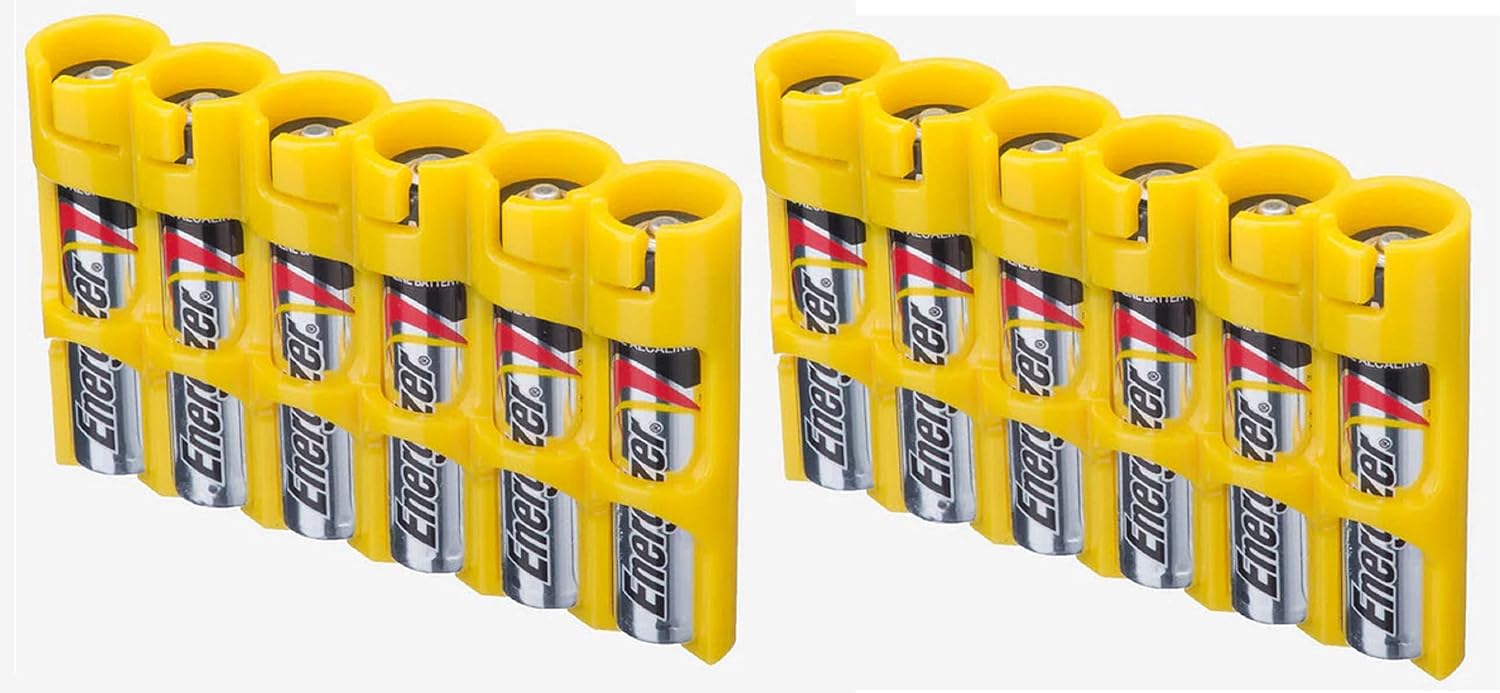 Storacell by Powerpax Slimline AAA Storage Container - Holds 6 Batteries, Yellow (Pack of 2)