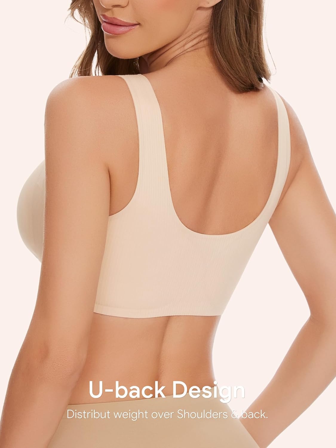 Angelhood Bras for Women Front Closure Seamless, Wire Free Padded Bras Front Closing Snap On Support Sports,1 or 3 Pack - Image 4