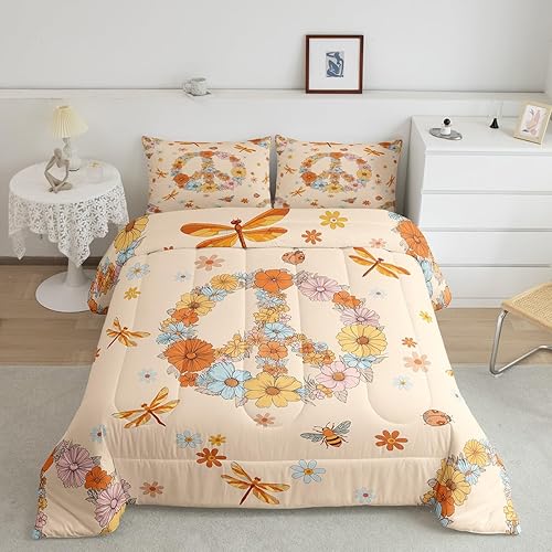 Miniatura 10 de Erosebridal Juego de ropa de cama de libélula para niñas, juego de edredón floral de lavanda para adultos y mujeres, juego de edredón de estilo