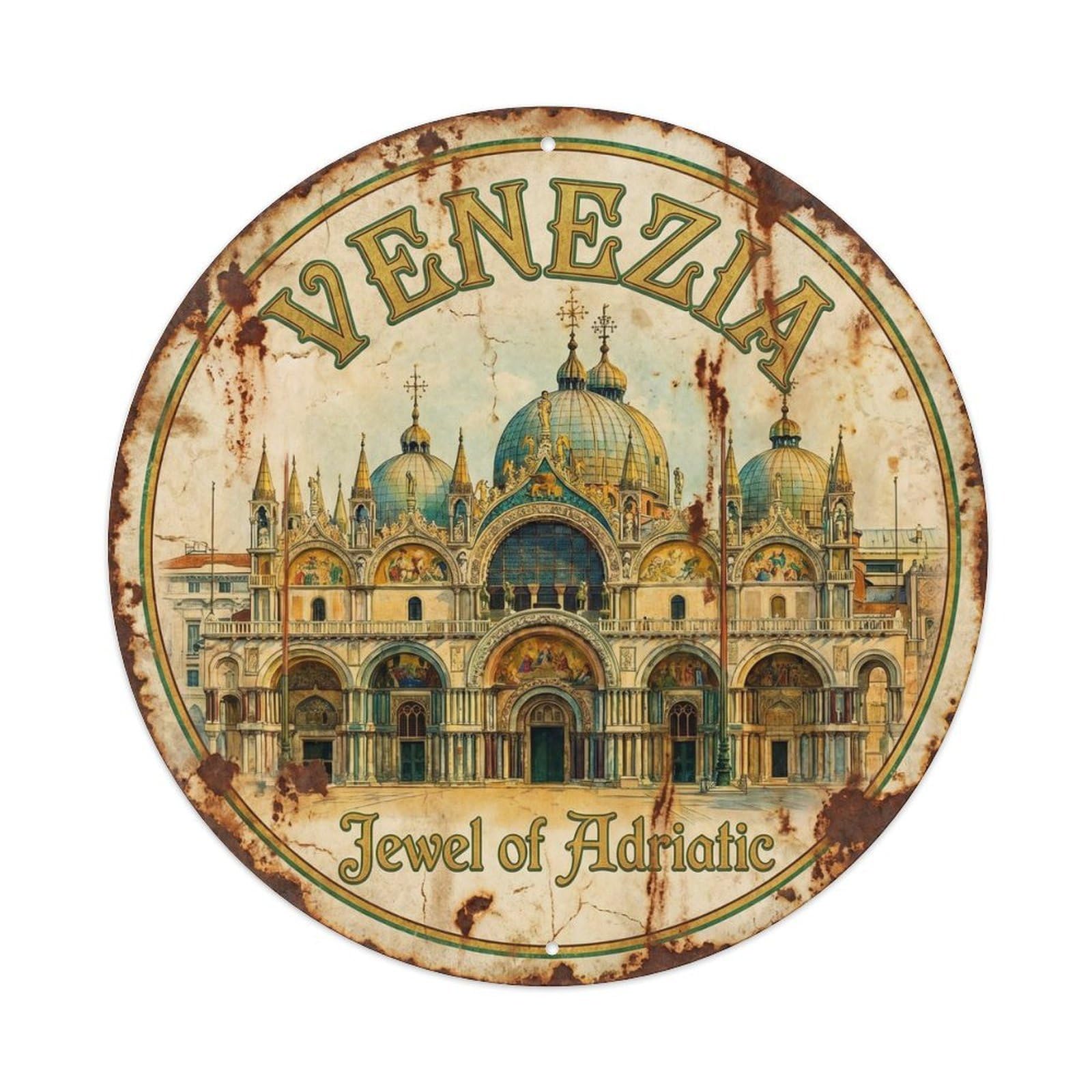 Fqnyr Style Vintage Travel Venice Saint Mark Cathedral Metal Tin Sign