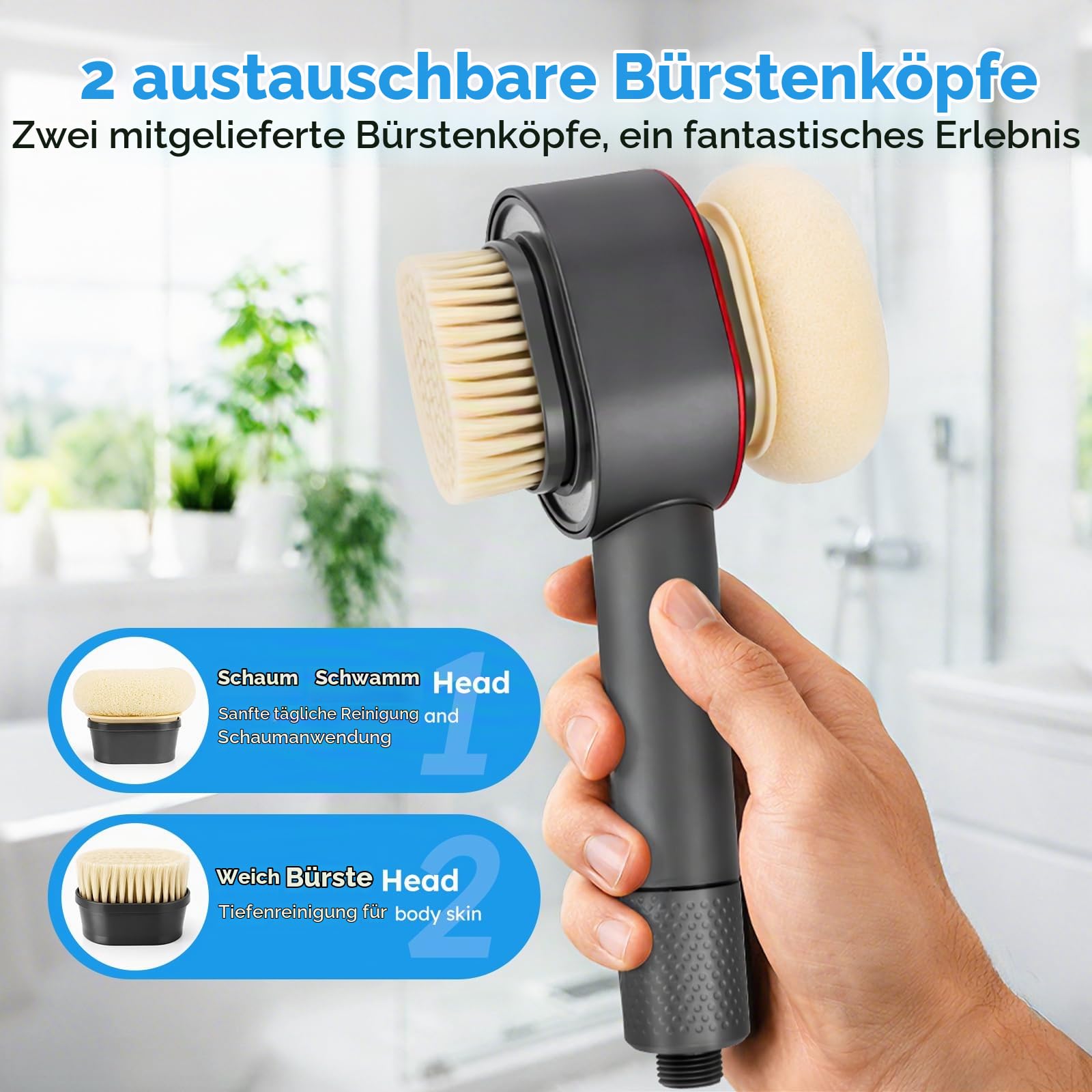 3 In 1 Duschkopf mit Filter, Hochdruck Handbrause, Duschbrause mit 2 Reinigungsbürstenköpfen & Duft, Entfernt Kalk, Rest-Chlor, Bakterien, Schwermetalle