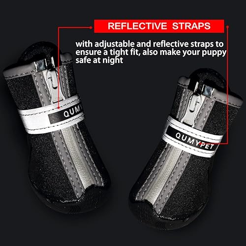 Miniatura 5 de QUMY - Botas para perros pequeños y cachorros, impermeables, para la nieve del invierno, con franja reflectante, suaves y cómodas, con suela de goma