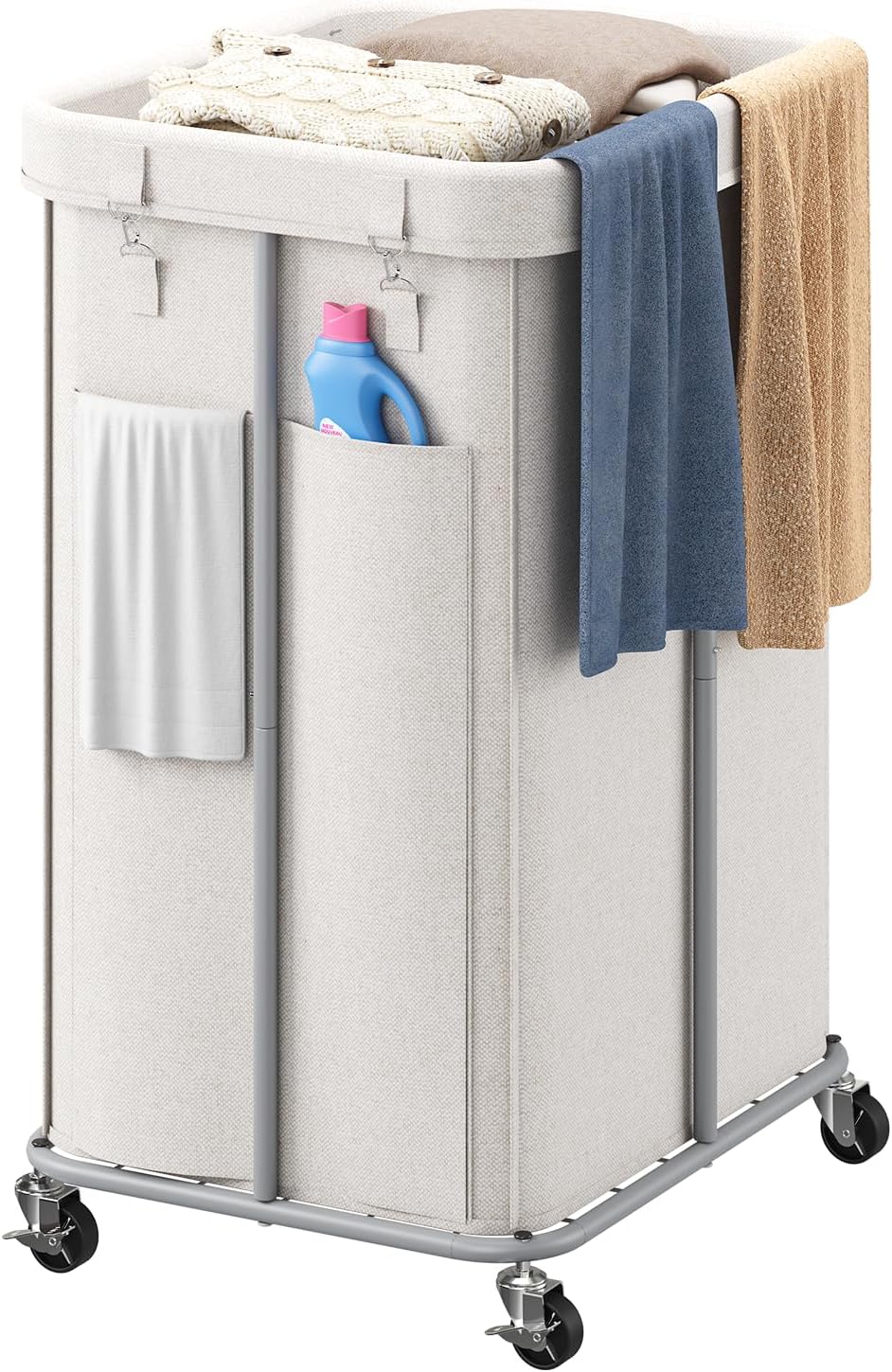 155L Laundry Hamper with Wheels, Rolling Laundry Basket with Metal Frame and Removable Bag, Double Laundry Hamper 2 Section, Large & Tall Dirty Clothes Hampers for Bedroom Aesthetic, Laundry Room