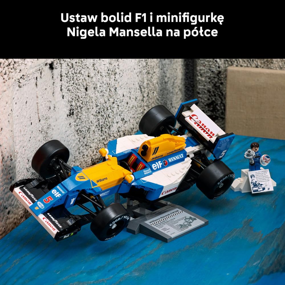 LEGO Icons Williams Racing FW14B i Nigel Mansell, Zestaw dla Dorosłych, Model Samochodu Ferrari, Kolekcjonerski Bolid F1, Dekoracje do Domu i Biura, Pomysł na Prezent dla Mężczyzn i Kobiet 10353
