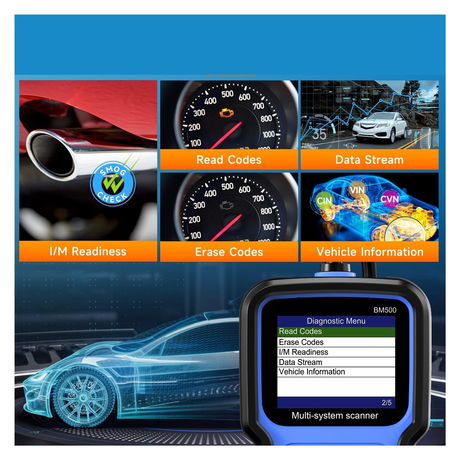 BM500 Pełny system OBD2 Scanner dla E93 E65 Airbag EPB TPMS Reset OBD 2 Diagnostyka Wielojęzyczne narzędzie diagnostyczne samochodu,Przyjazny dla użytkownika