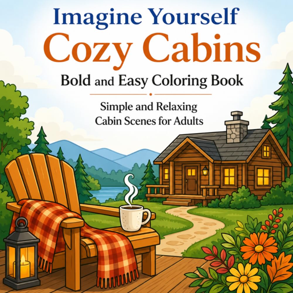 Imagine Yourself Cozy Cabins Bold and Easy Coloring Book: Simple and Relaxing Cozy Cabin Scenes for Adults (Imagine Yourself Coloring Series)