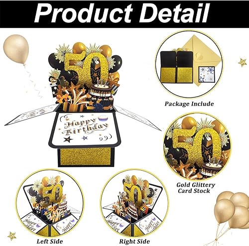 Miniatura 3 de GotGala Tarjeta emergente de feliz cumpleaños número 50, tarjeta de papel de felicitación 3D, divertida tarjeta de felicitación de cumpleaños 3D