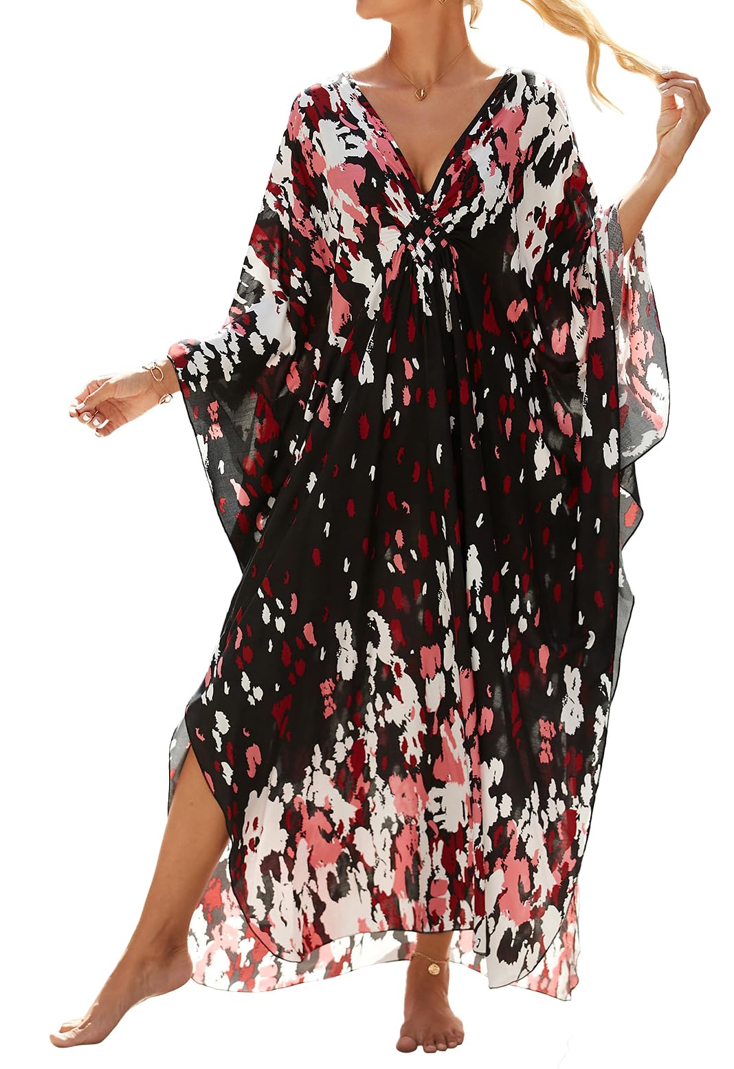 cthseie Women Animal Print Kaftan Dresses Plus Size Swimsuit Coverup Summer Bathing Suit Caftan Loungewear Beach Dress