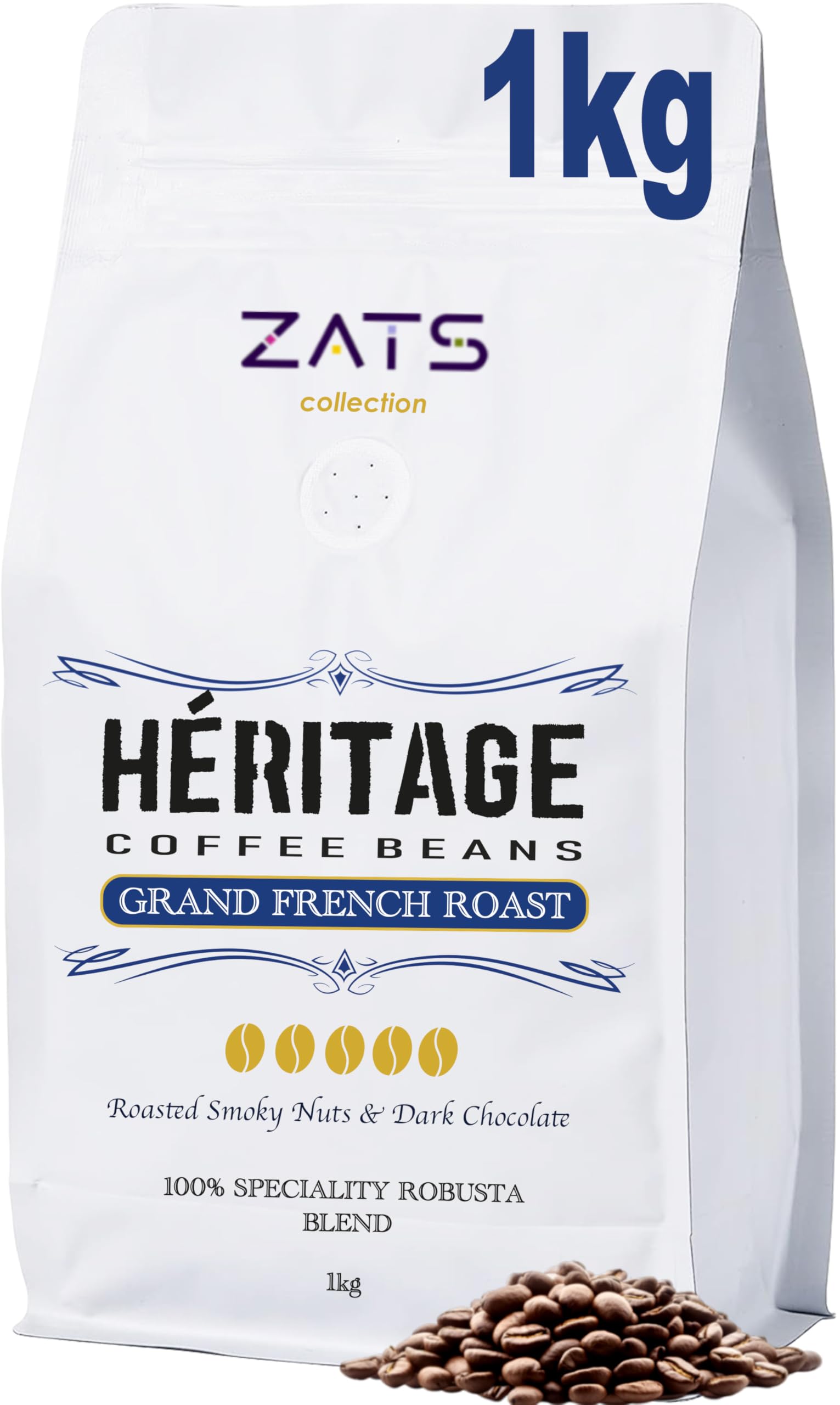 Robusta Coffee Beans French Roast 1kg, Fine Robusta Blend - Intensity 5/5 - Extra Strong Artisan Espresso, Dark Roasted Speciality Whole Coffee Beans