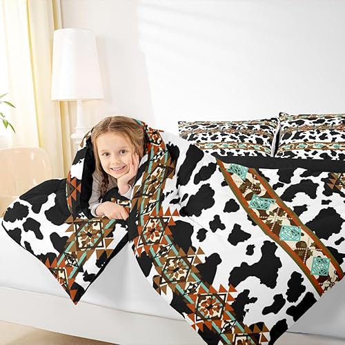 Miniatura 4 de Erosebridal - Juego de edredón de piel de vaca con estampado de vaca de las tierras altas en blanco y negro, juego de ropa de cama occidental, funda