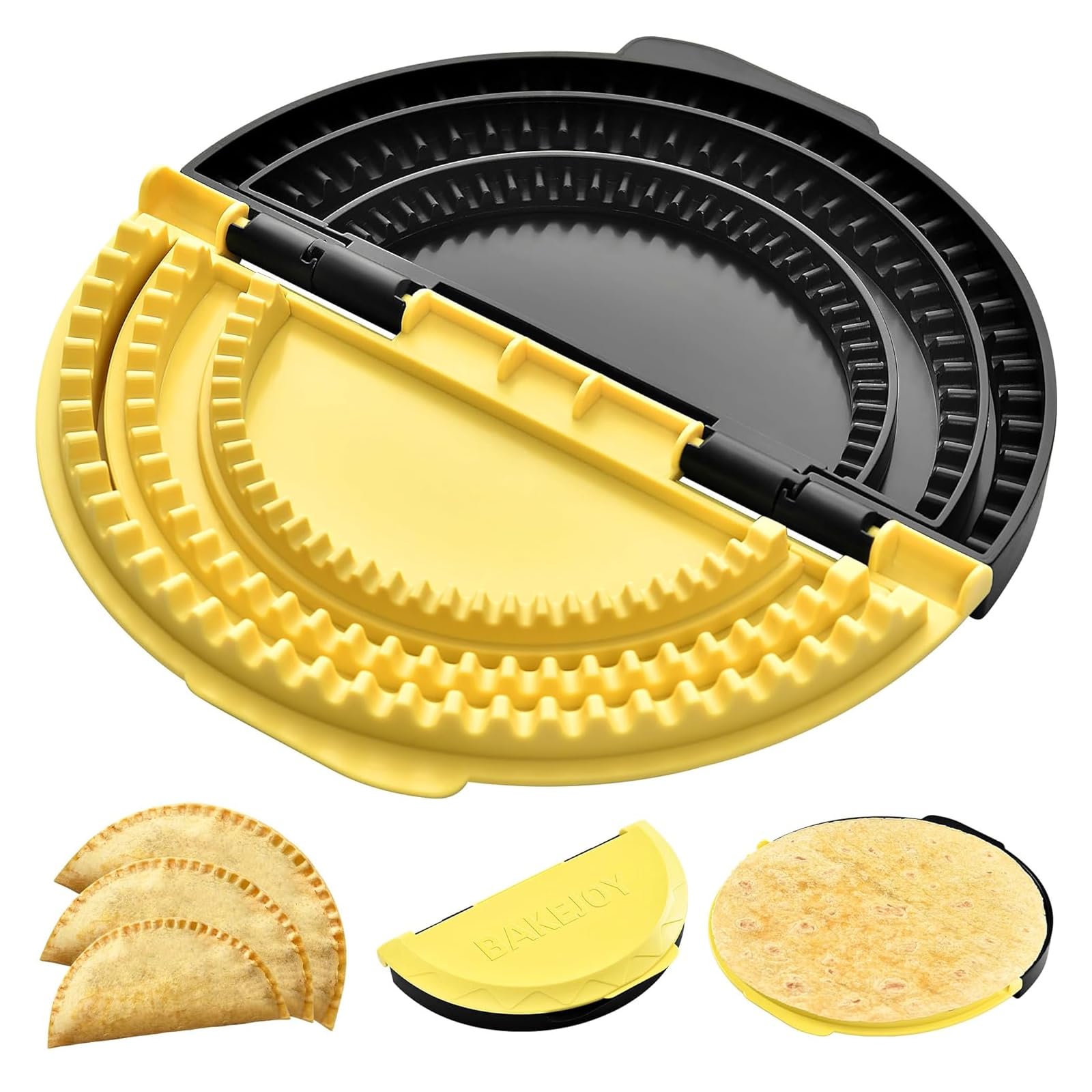 3-en-1 Prensa de Tortillas, Sellador de Tortillas Desmontable de 15,2–20,3–25,4cm, Quesadillera, Prensa para Empanadas, Amarillo & Negro
